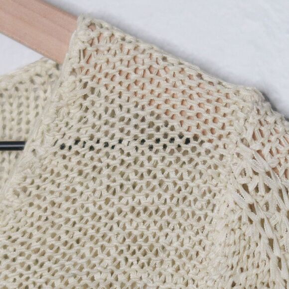 Max Studio Womens Knit Top 2X Beige Cream Keyhole Boho Fringe Resort Festival - Picture 9 of 12